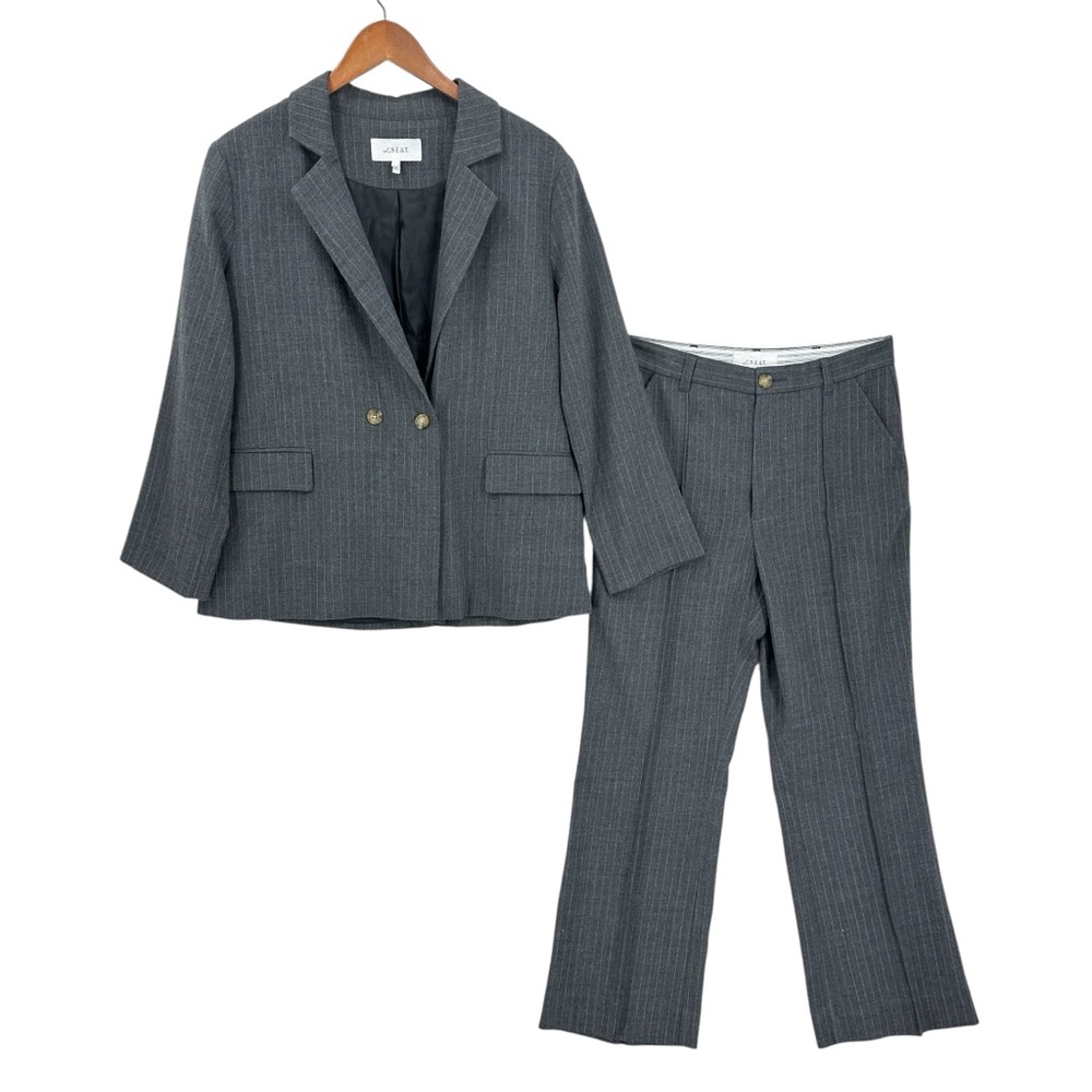 THE GREAT. Shlumpy Suit Set Striped Blazer Jacket Pants Gray